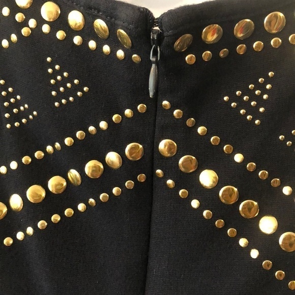 Carmen Marc Valvo Gold Nail-head Navy Dress - Picture 4 of 8